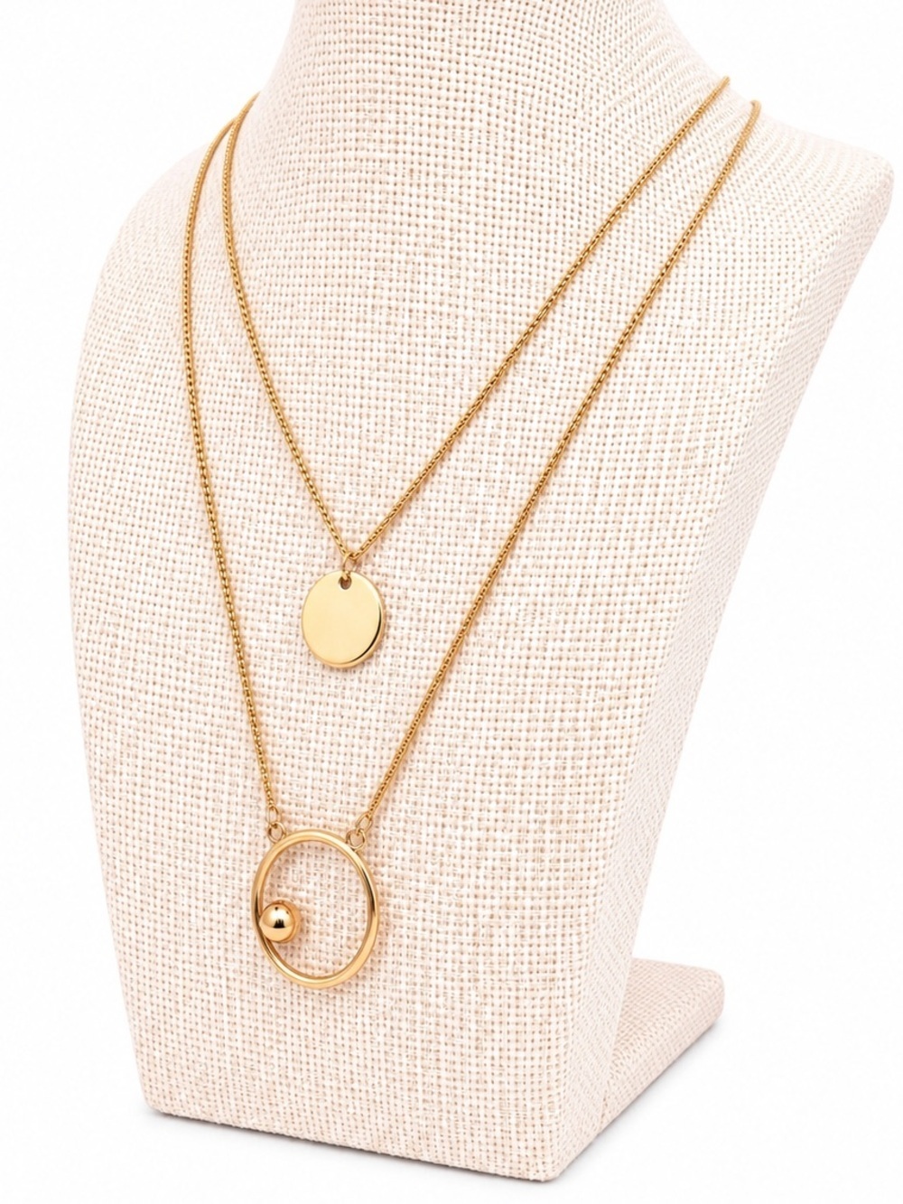 Layered Gold Pendant Necklace Minimalist Disc Circle Dainty Everyday Jewelry - Picture 4 of 6